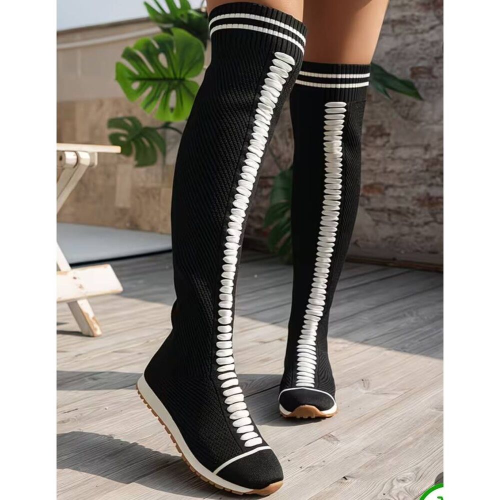 Black Knit Over the Knee Sneaker Boots Size 43 Women's 12 Tall Festival - Picture 3 of 16